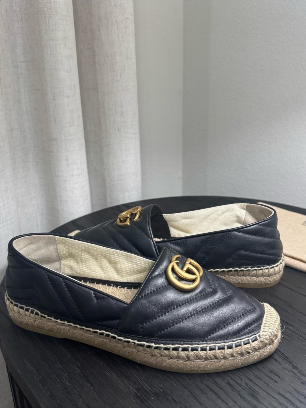 Gucci Marmont GG Quilted Espadrilles Matelasse Black 38.5
